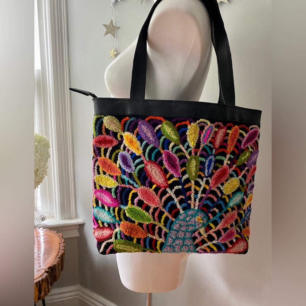 Embroidered Peacock Shoulder Bag. NWOT. Peruvian.